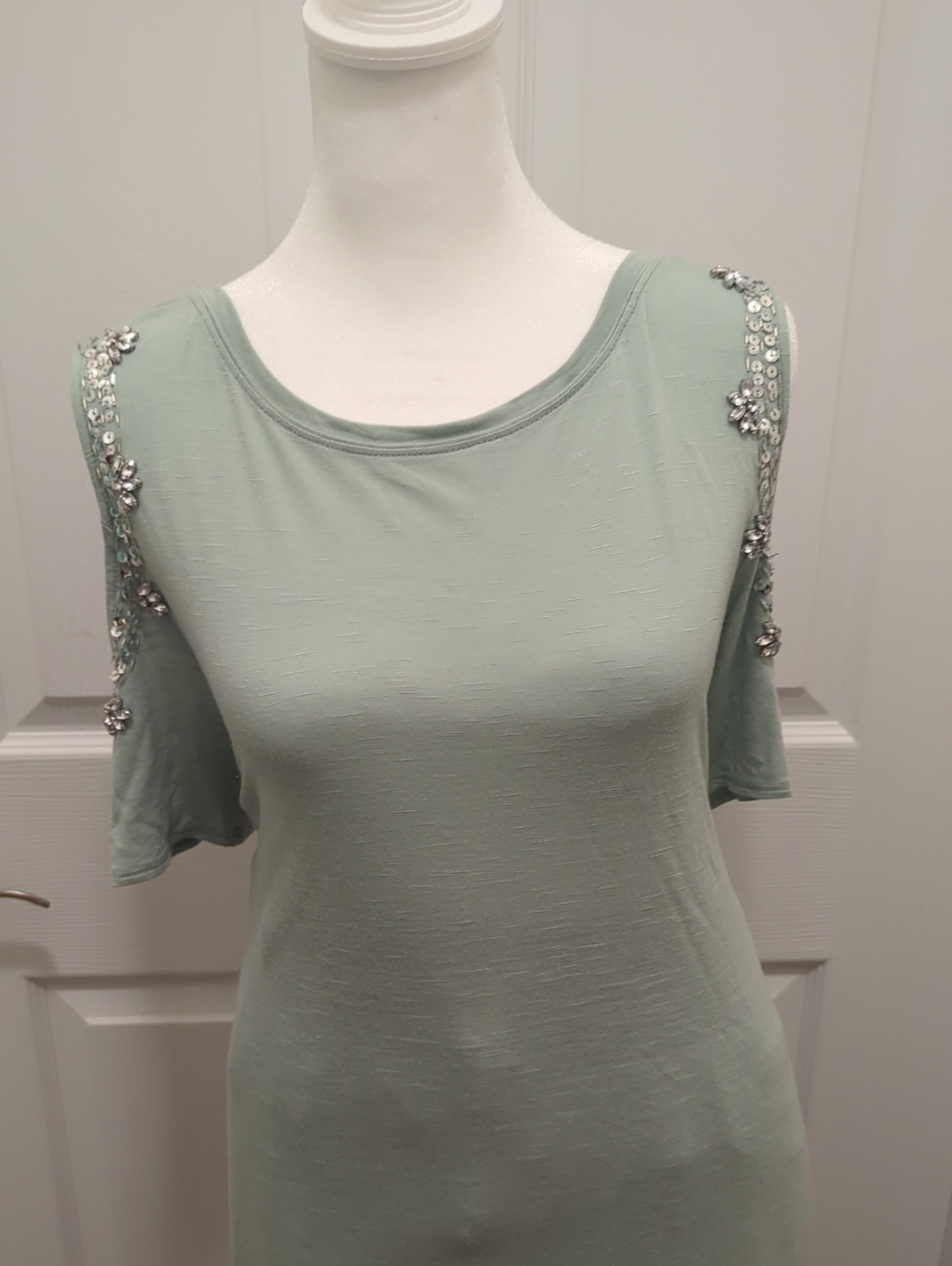INC International Concepts Sage Cold-Shoulder Tee with Sequin Embellishment